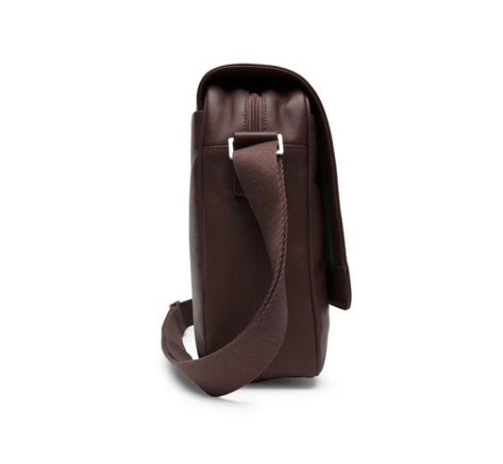 Smooth Brown Leather Messenger Bag
