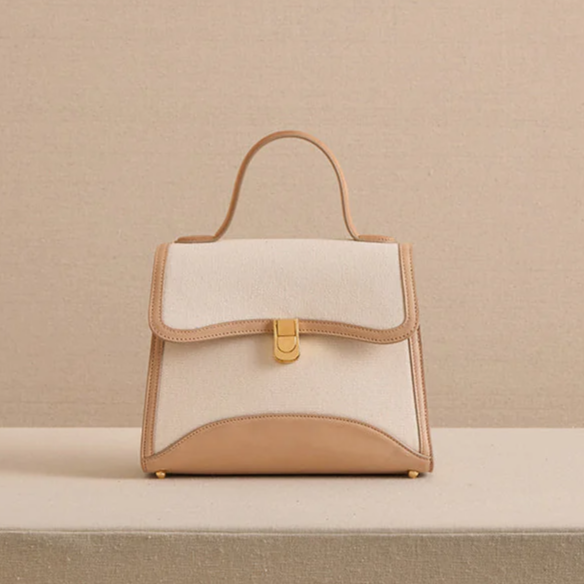 Elegant Canvas & Leather Trim Handbag
