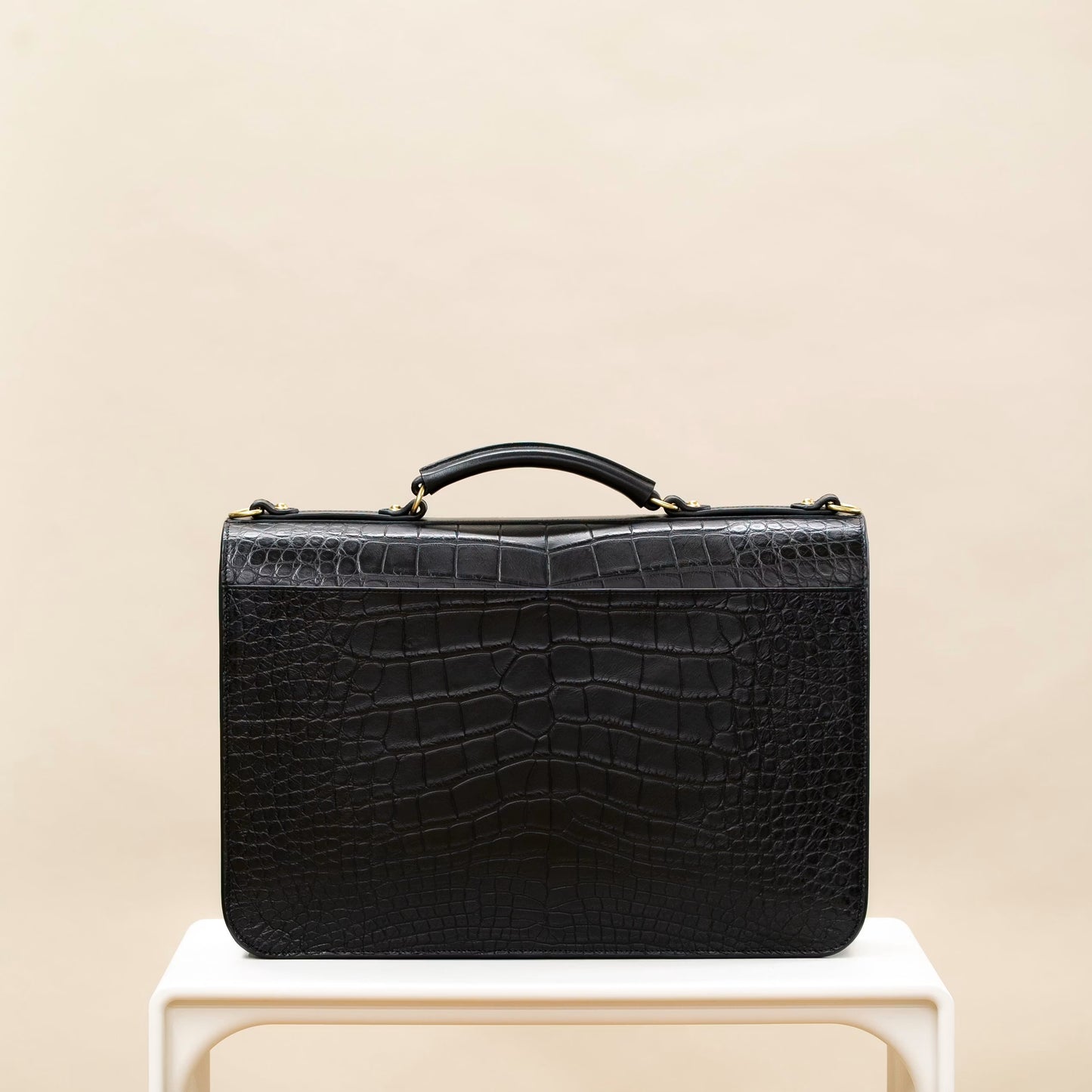 Black Croc-Embossed Leather Briefcase