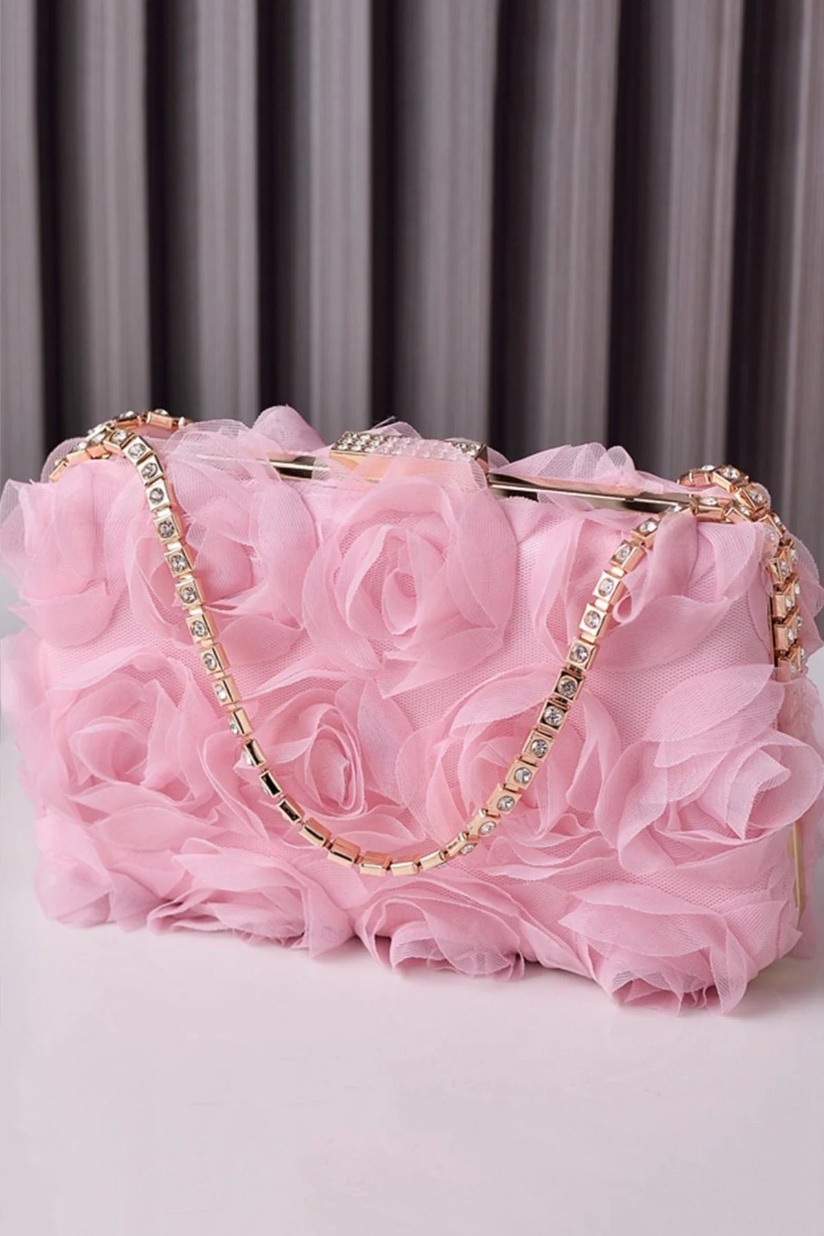 Floral Organza & Crystal Evening Clutch