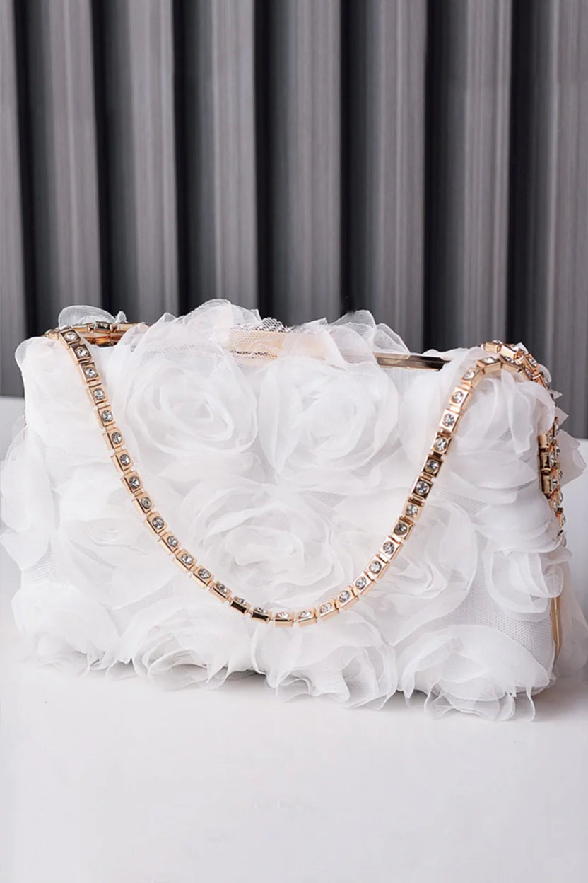 Floral Organza & Crystal Evening Clutch