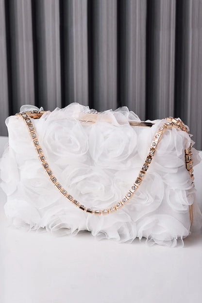 Floral Organza & Crystal Evening Clutch