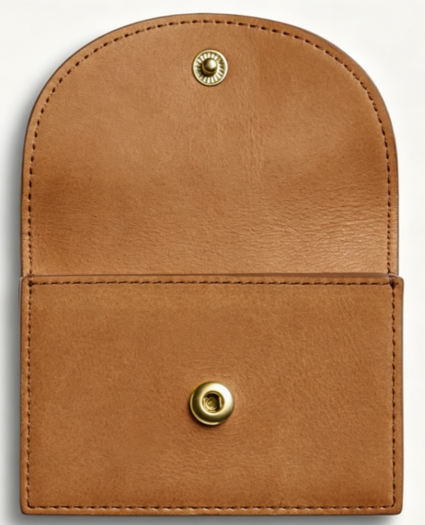 Tan Leather Snap Closure Card & Coin Wallet