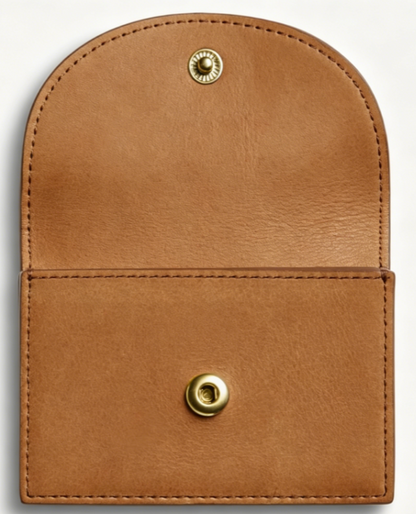 Tan Leather Snap Closure Card & Coin Wallet