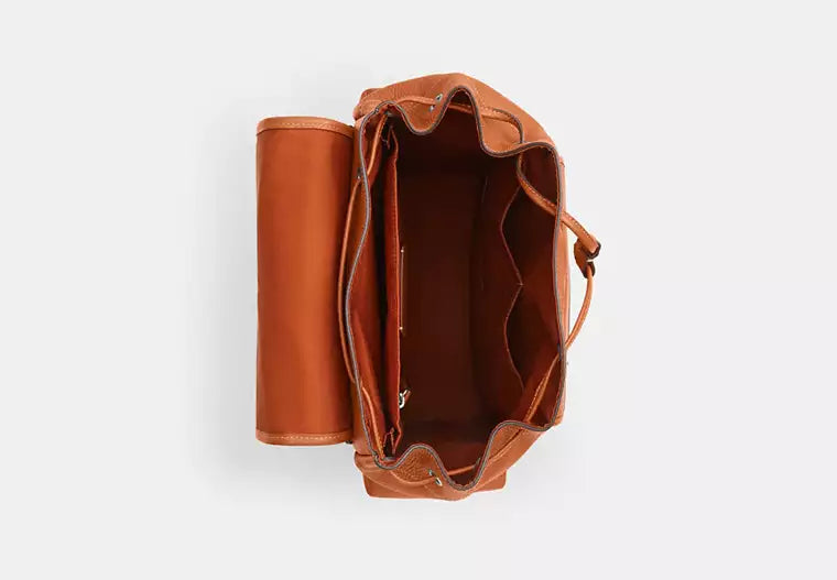 Leather Drawstring Flap Backpack