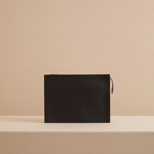 Sleek Pebbled Leather Zip Portfolio Clutch