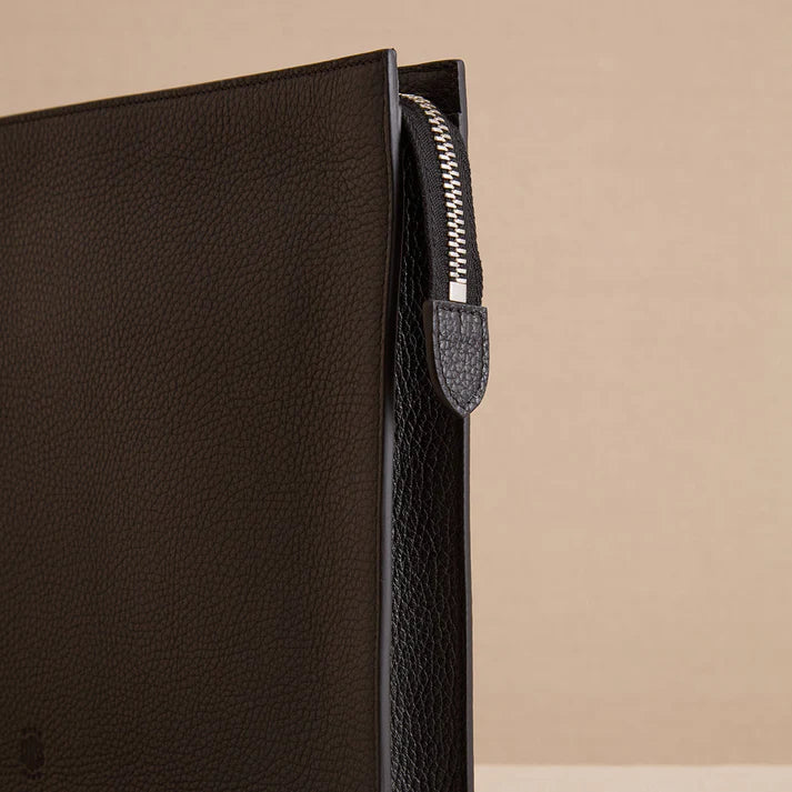 Sleek Pebbled Leather Zip Portfolio Clutch