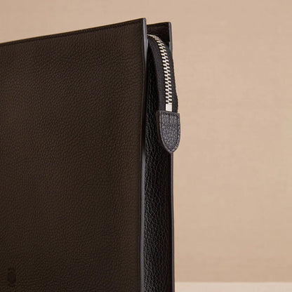 Sleek Pebbled Leather Zip Portfolio Clutch