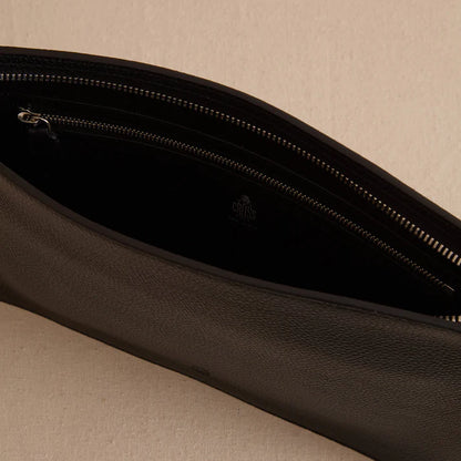 Sleek Pebbled Leather Zip Portfolio Clutch