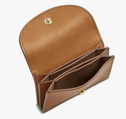Tan Leather Snap Closure Card & Coin Wallet