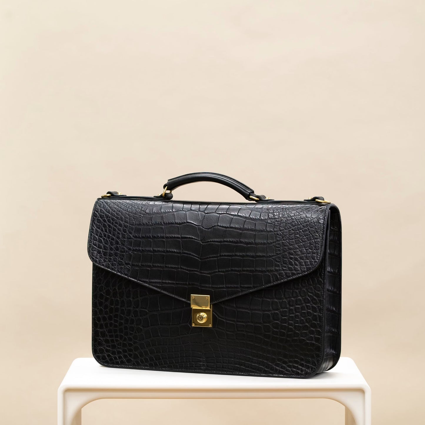 Black Croc-Embossed Leather Briefcase