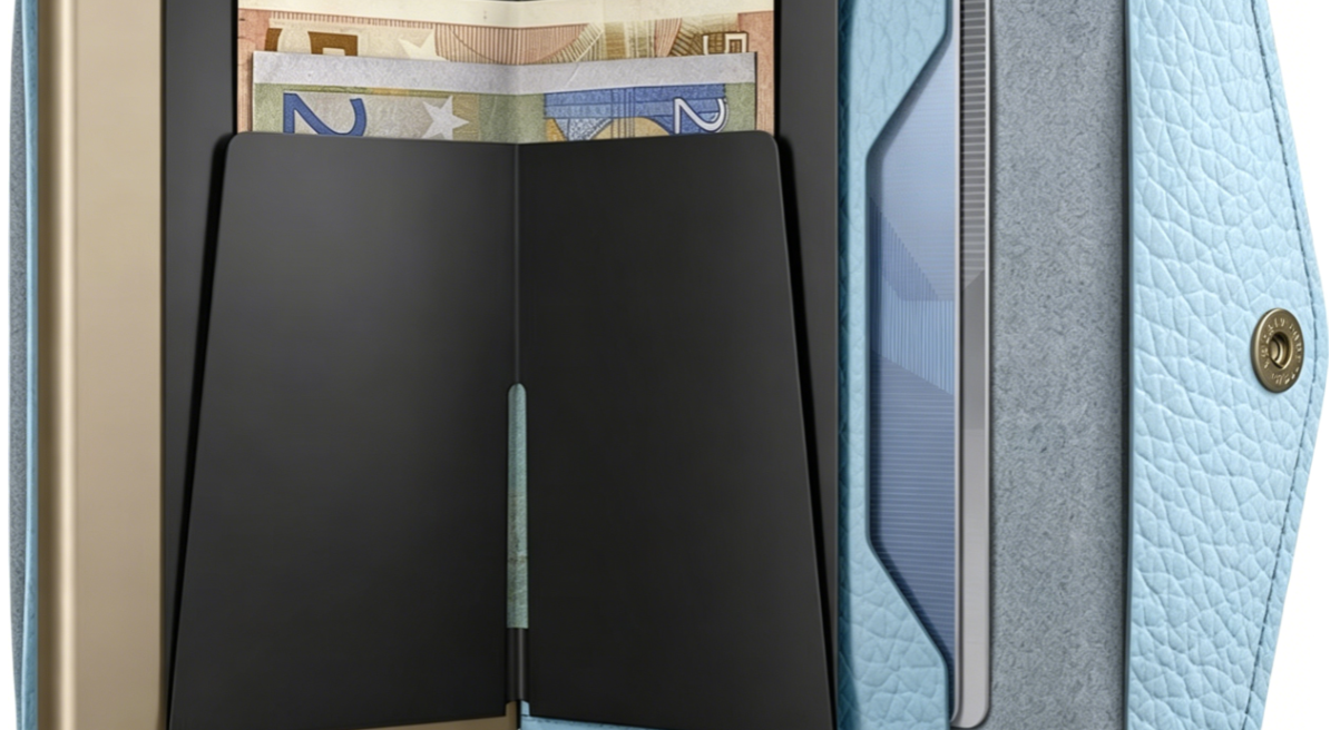 Light Blue Leather RFID-Blocking Multi-Function Wallet