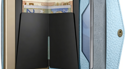 Light Blue Leather RFID-Blocking Multi-Function Wallet