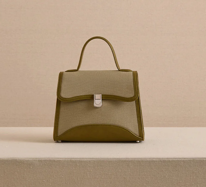 Elegant Canvas & Leather Trim Handbag