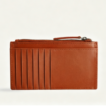 Tan & Beige Woven Leather Card Holder Wallet