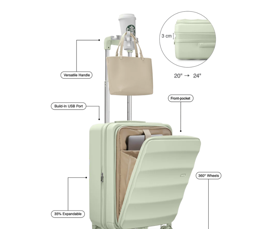 Sage Green Multi-Functional Carry-On Suitcase