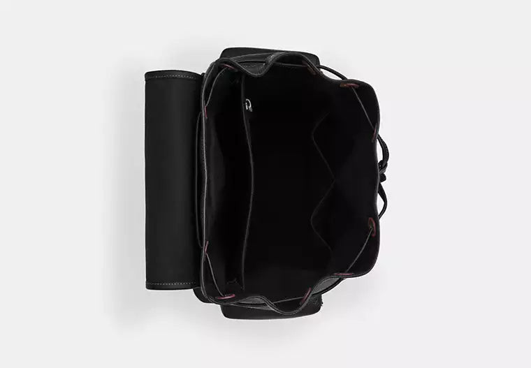Leather Drawstring Flap Backpack