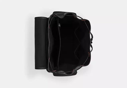 Leather Drawstring Flap Backpack