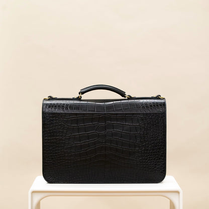 Black Croc-Embossed Leather Briefcase