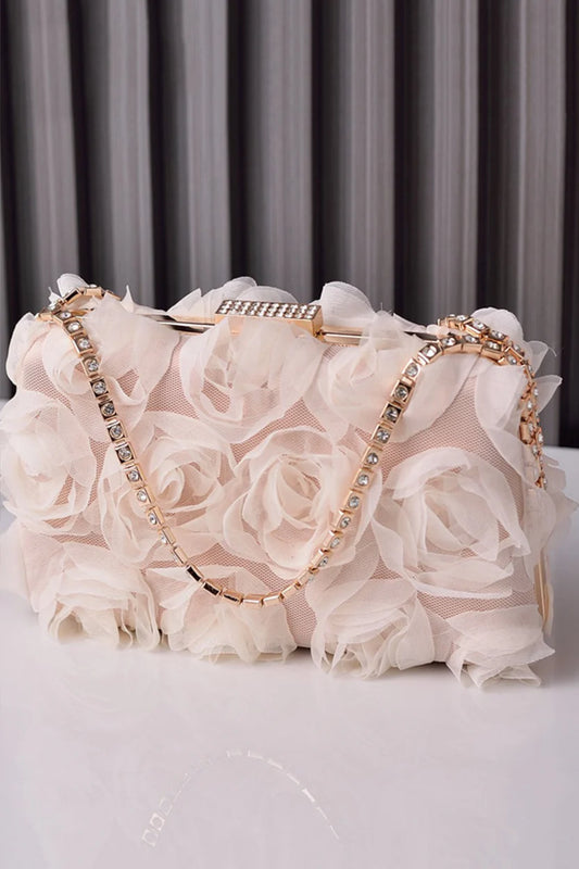 Floral Organza & Crystal Evening Clutch