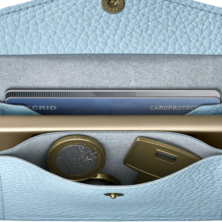 Light Blue Leather RFID-Blocking Multi-Function Wallet