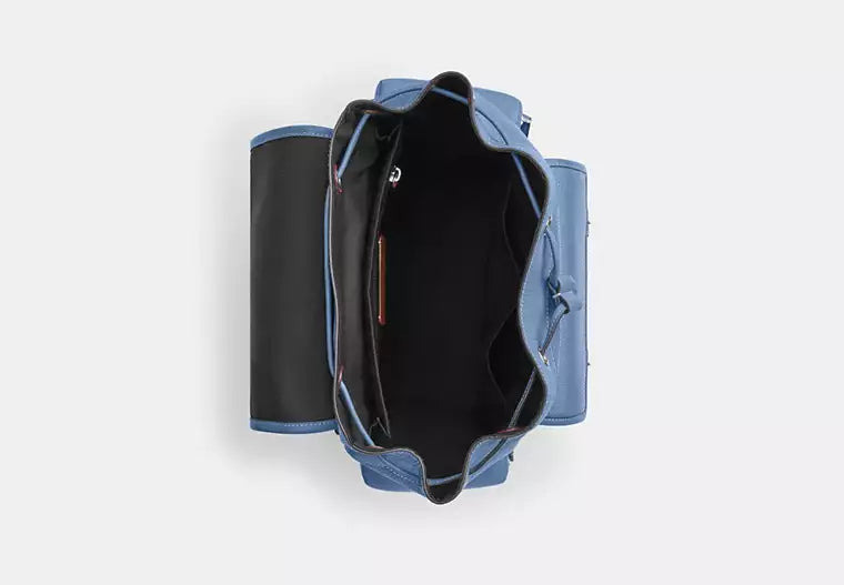 Leather Drawstring Flap Backpack