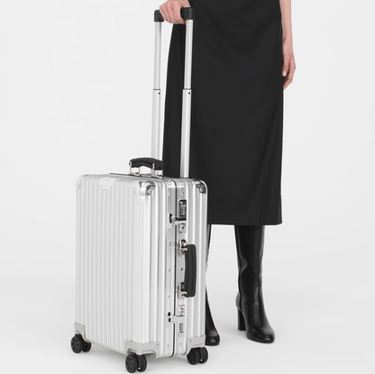 Sleek Silver Aluminum Hard-Shell Carry-On Luggage