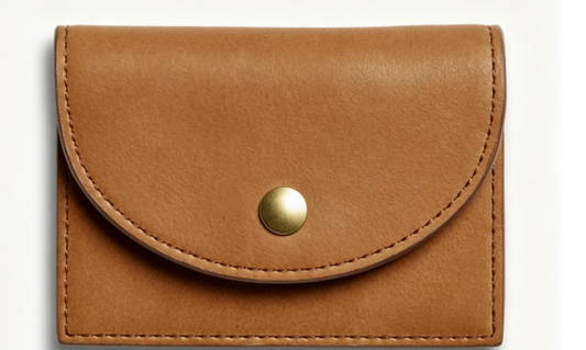 Tan Leather Snap Closure Card & Coin Wallet