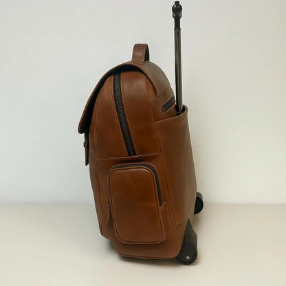 Vintage Leather Rolling Backpack – 2-in-1 Trolley & Travel Bag