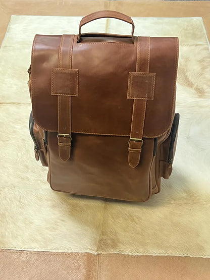 Vintage Leather Rolling Backpack – 2-in-1 Trolley & Travel Bag