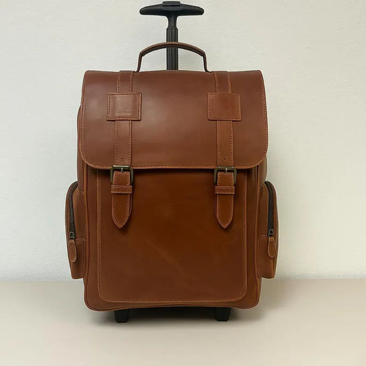 Vintage Leather Rolling Backpack – 2-in-1 Trolley & Travel Bag