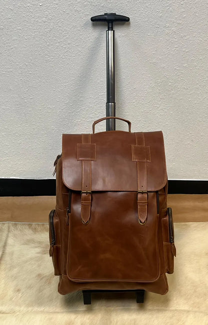 Vintage Leather Rolling Backpack – 2-in-1 Trolley & Travel Bag